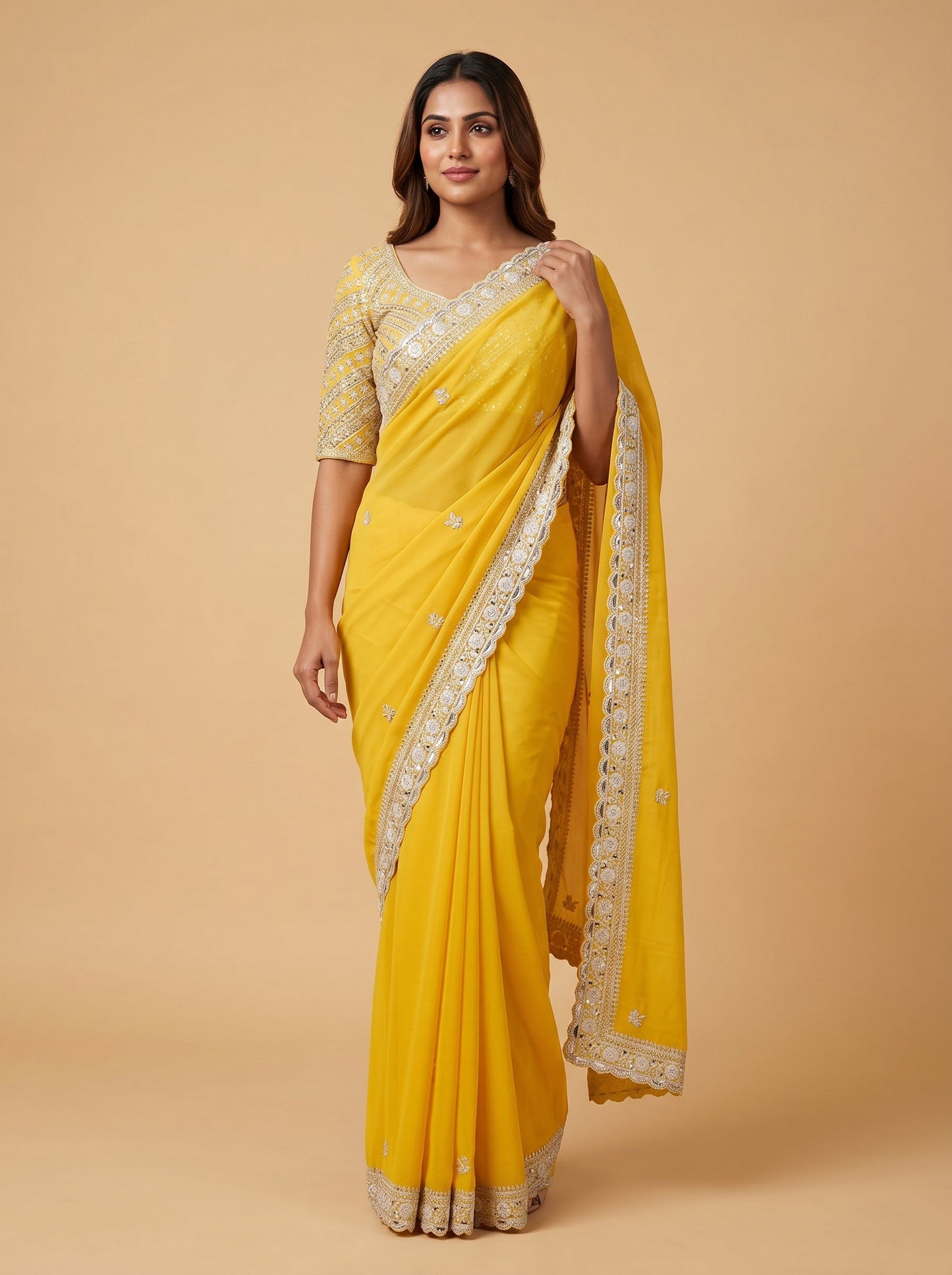 Yellow Luminous Craft Embroidered Saree