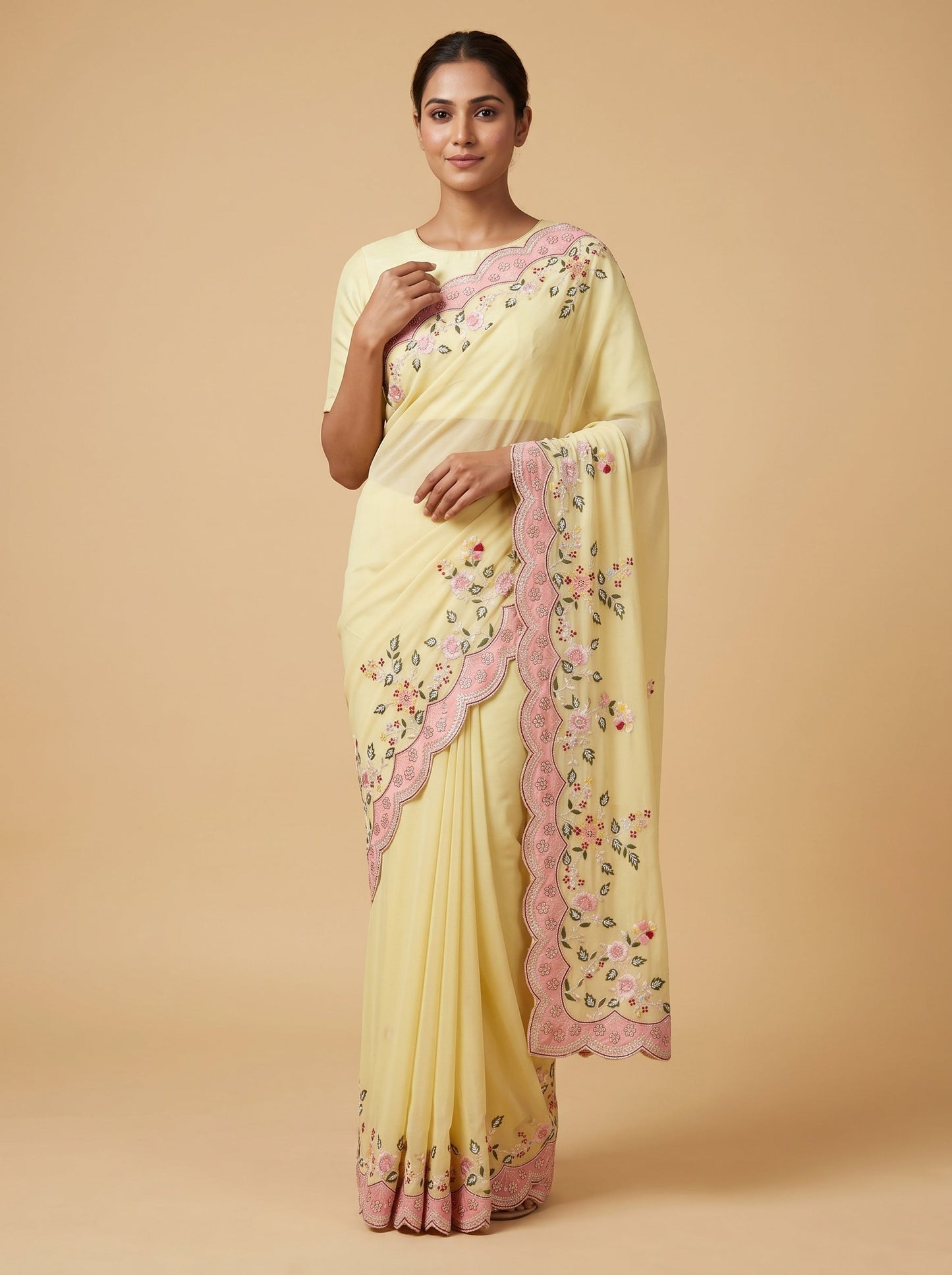 Yellow Pearl Embroidered Saree