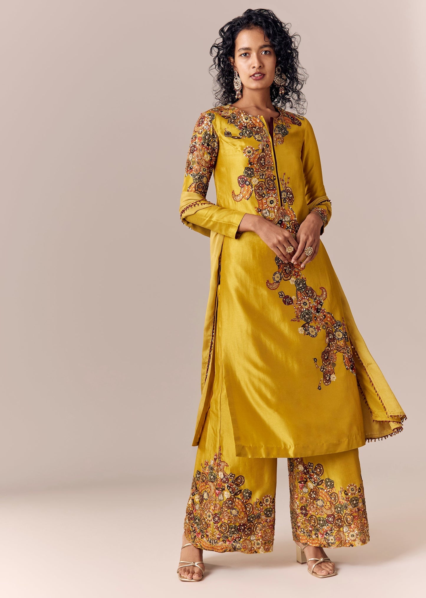 Yellow Printed Kurta Palazzo Set With Dupatta