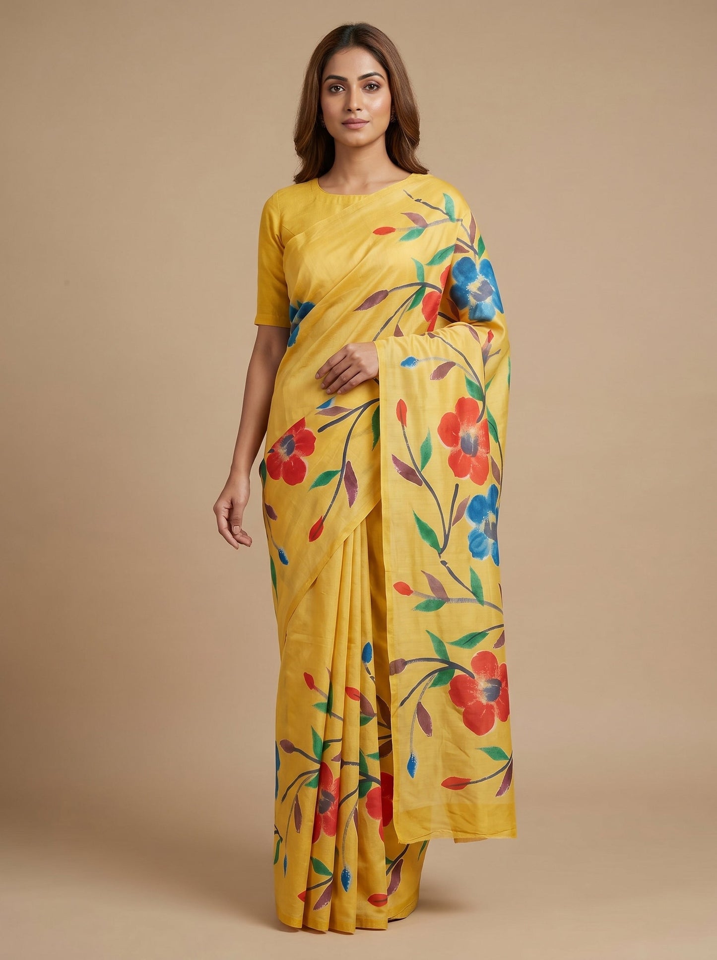 Yellow Printed Saree