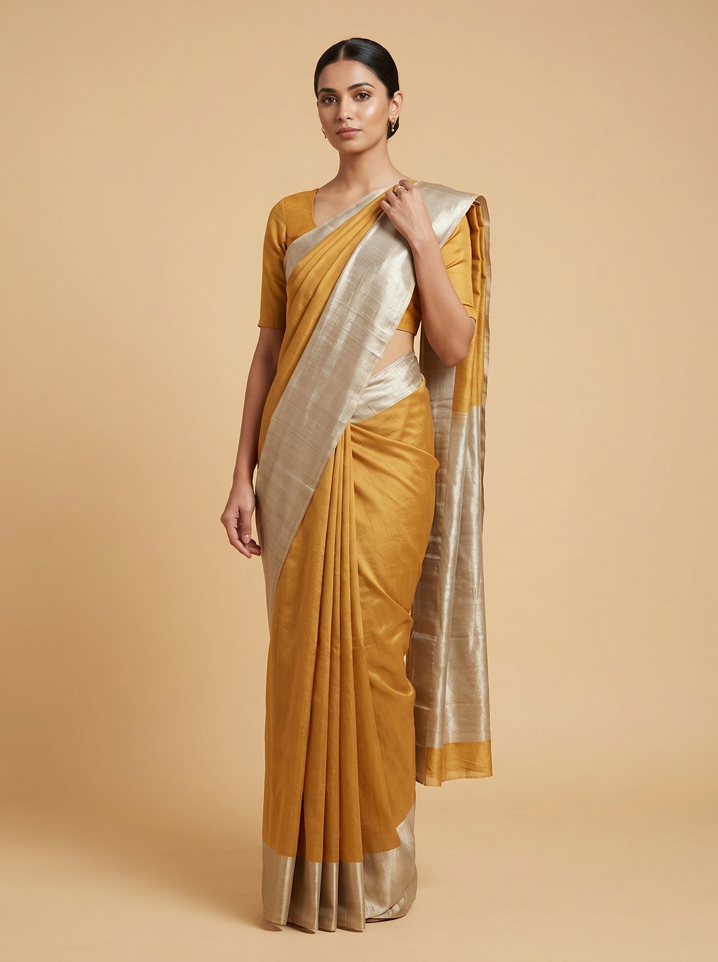 Yellow Silver Dual Shine Handloom Saree