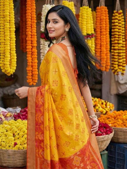 Anaita Yellow Pochampally Silk Woven Saree With Blouse