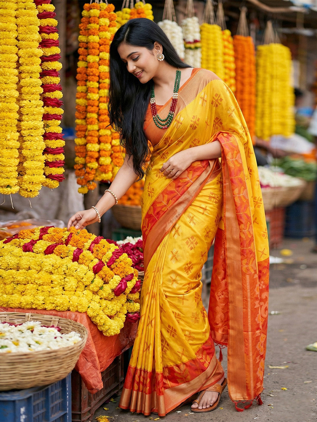 Anaita Yellow Pochampally Silk Woven Saree With Blouse