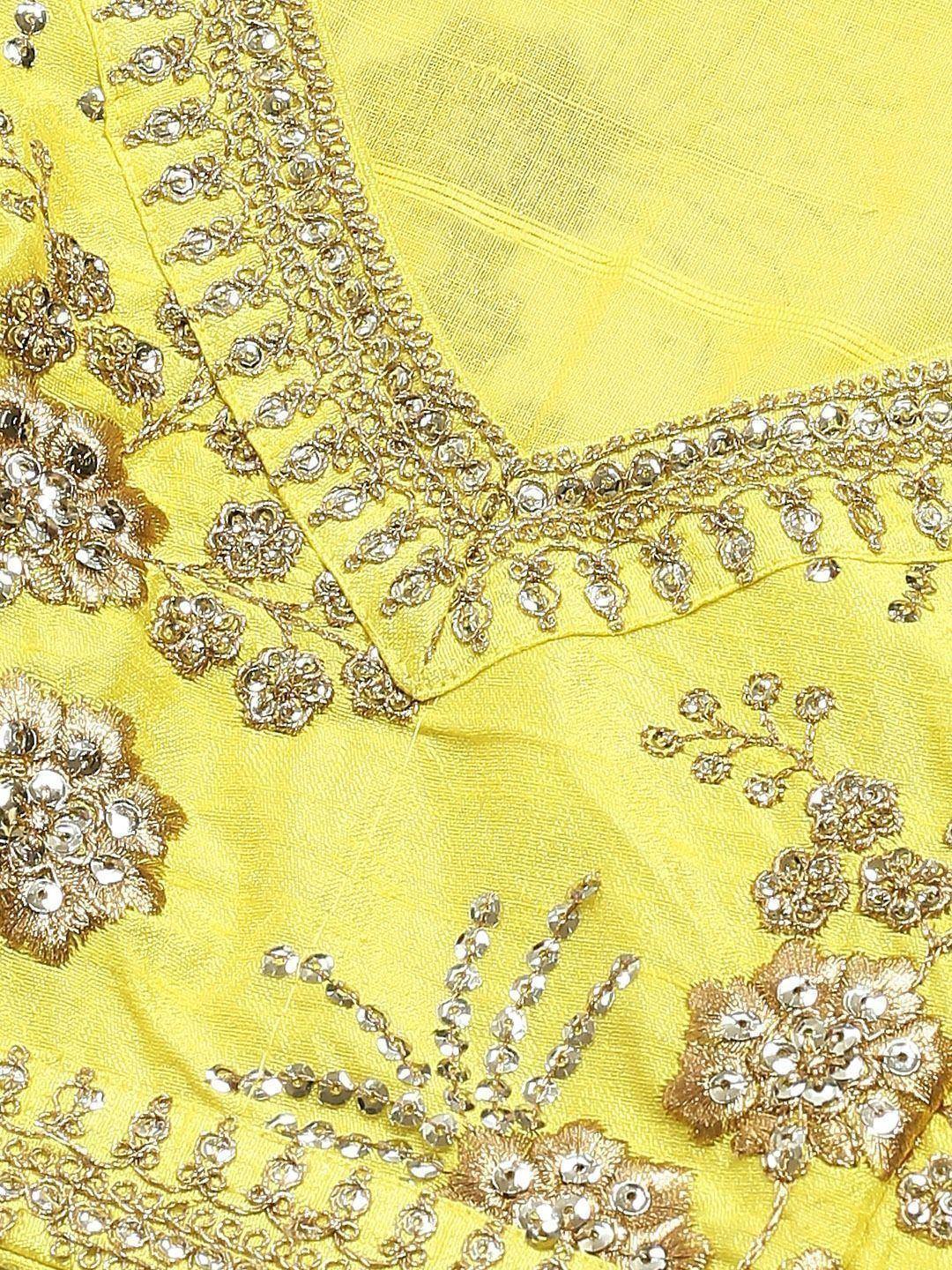 Tulsi Art Yellow & Gold-Toned Embroidered Semi-Stitched Myntra Party Wear Lehenga & Unstitched Blouse With Dupatta