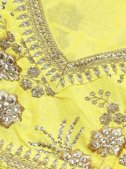 Tulsi Art Yellow & Gold-Toned Embroidered Semi-Stitched Myntra Party Wear Lehenga & Unstitched Blouse With Dupatta