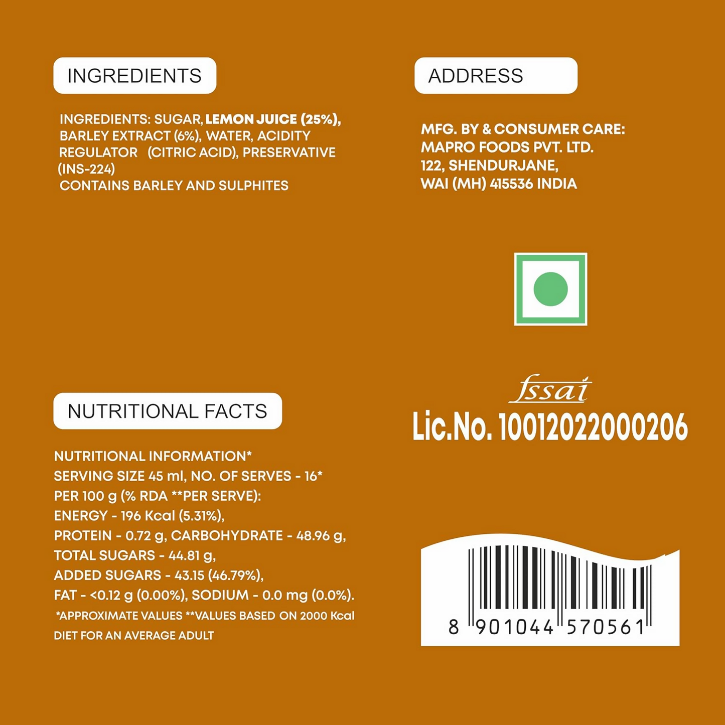 Mapro Lemon Gluten Free Barley Water