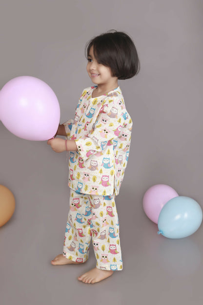 Breathables Wine Cotton Camel Print Night Suit For Kids