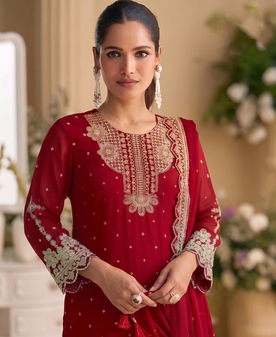 KC New Georgette Short Salwar Kameez Pakistani Style Red