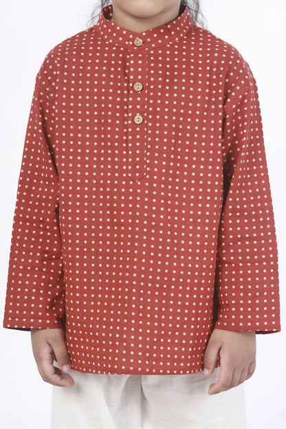 Breathables Kids Cotton Night Suit  Red Polka Dot Kurta & Pyjama Co-Ord Set For Boys & Girls