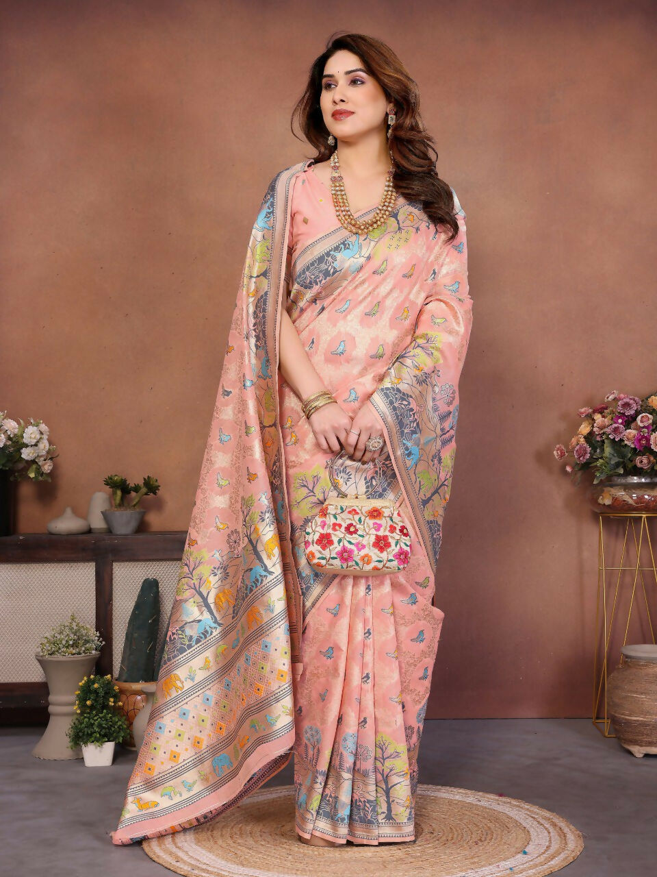 Teeya Creation New Latest Trendy Wedding Wear Pashmina Silk Saree-Peach