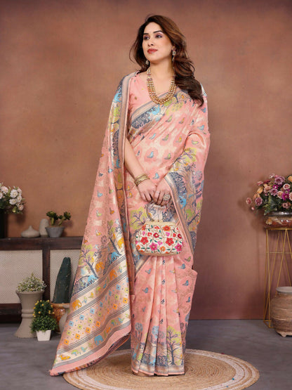 Teeya Creation New Latest Trendy Wedding Wear Pashmina Silk Saree-Peach