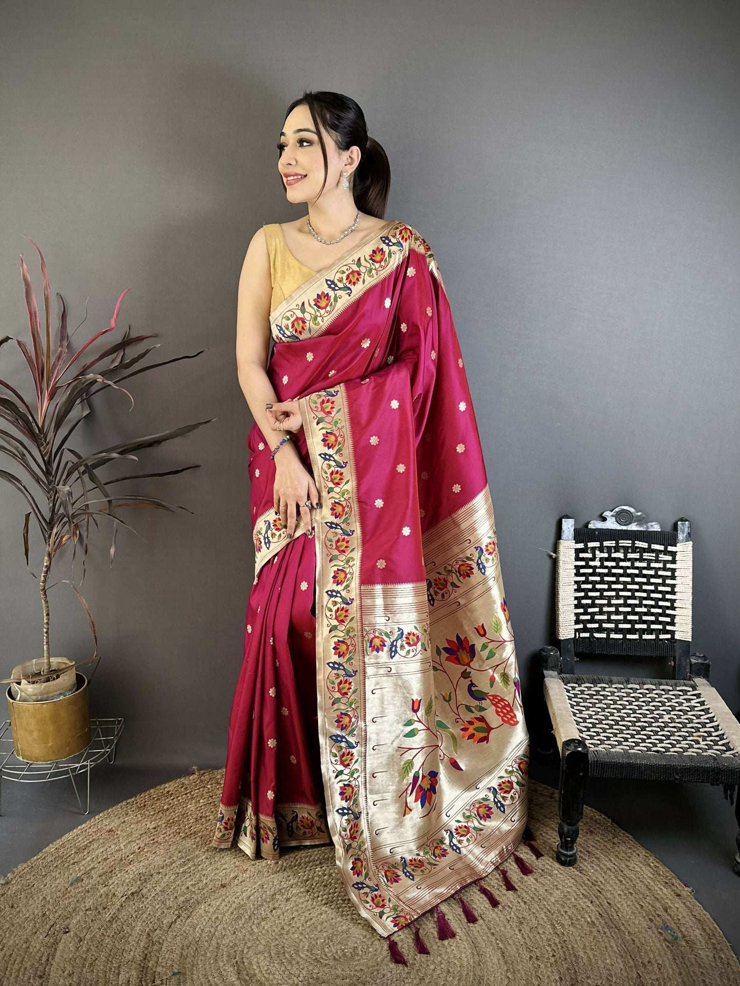Prime Volt Premium Soft Silk Mayur Paithani Saree with Peacock Meena Weaving & Rich Pallu-Deep Maroon