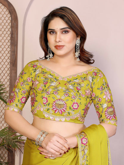 Teeya Creation New Trendy Party Wear Soft Satin Chiffon Saree-Yellow