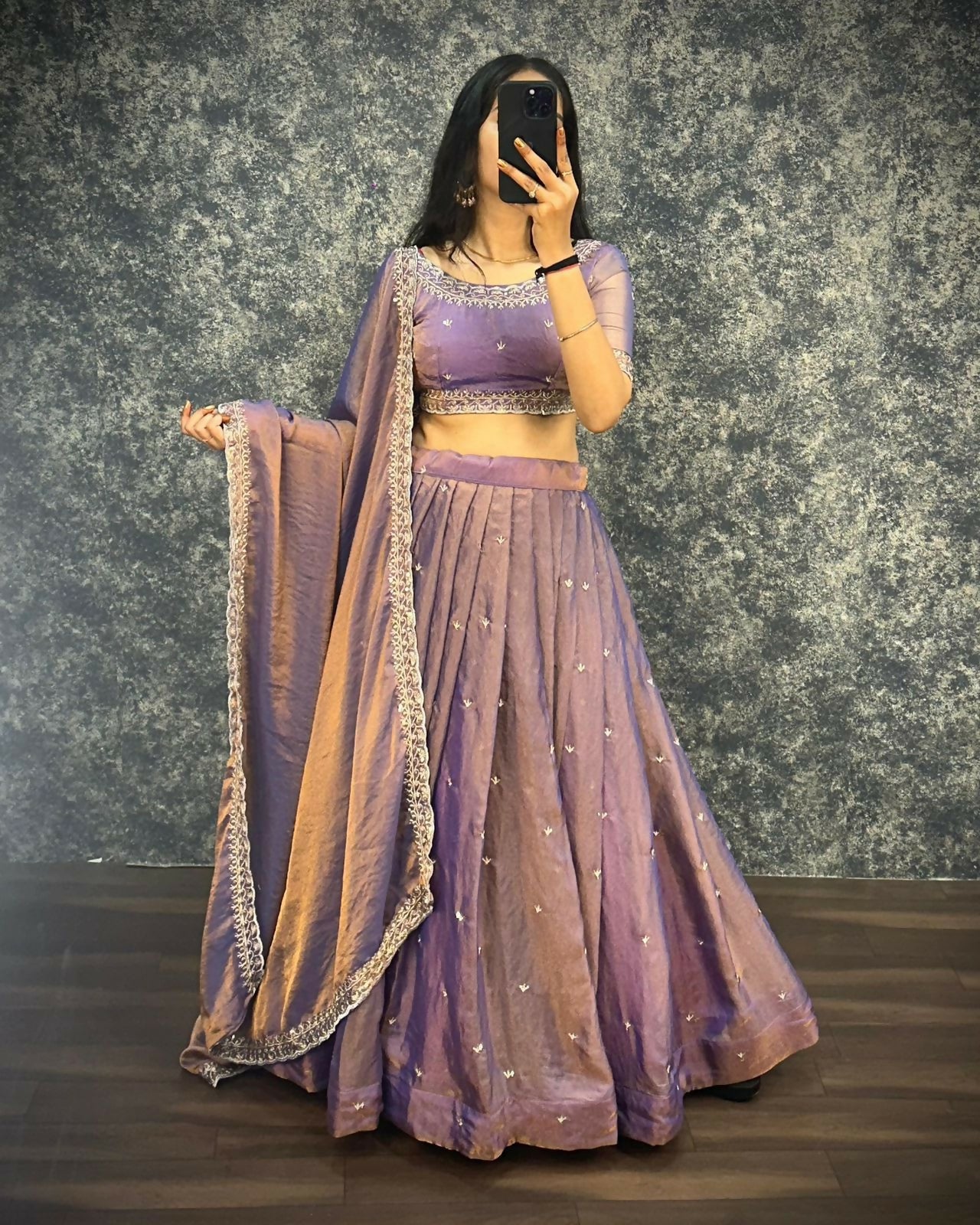 Teeya Creation Womens New Trendy Radiant Purple Hand-Embroidered Silk Lehenga Choli Set