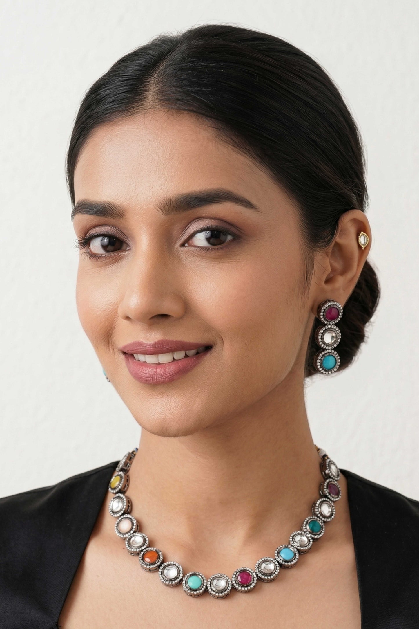 Multi stone colloured necklace set