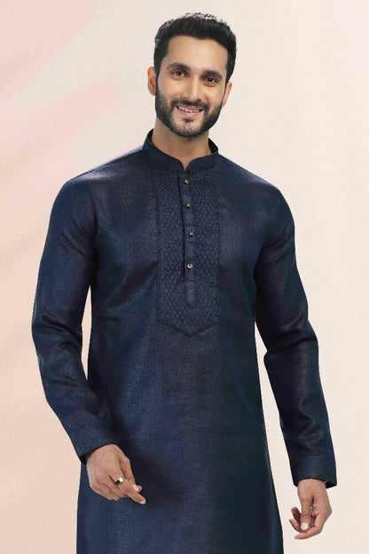 Raivat Ethnic Linen Cotton Pintux Work Kurta Pajama In Blue Colour