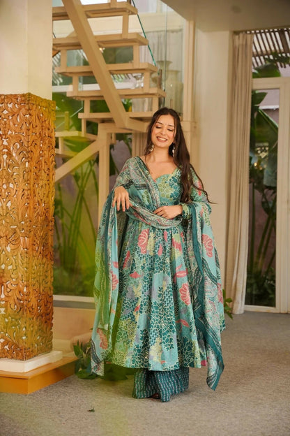 Aayaa Designer Cotton Silk Suit - Sky Blue