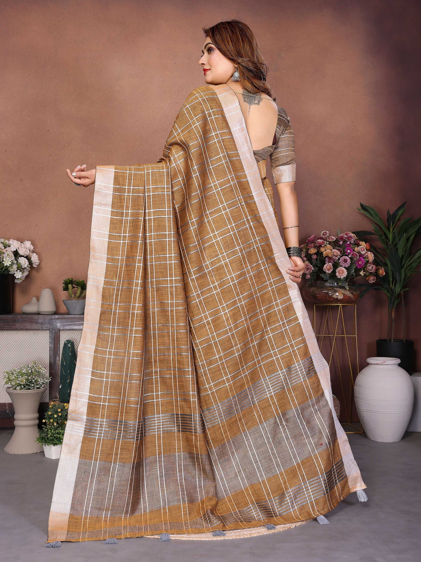 Aastha Fashion Mustard Linen Weaving Saree