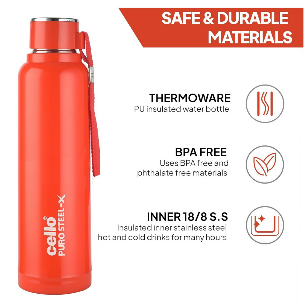 Cello Puro Steel-X Benz 900 Inner Steel Insulated Water Bottle - Red