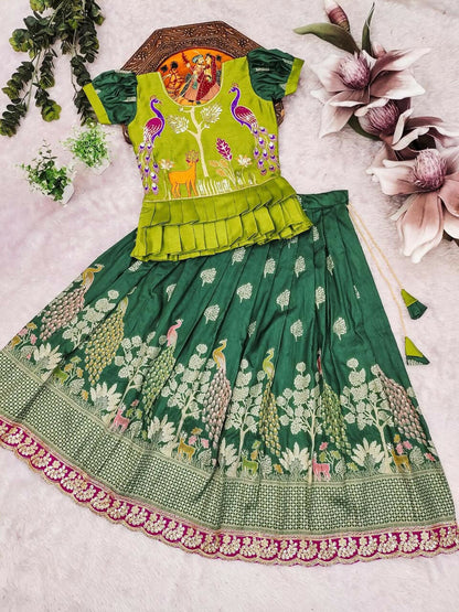 Teeya Creation New Kids Green Color Little Deer Forest Fantasy Lehenga Choli Set -Green