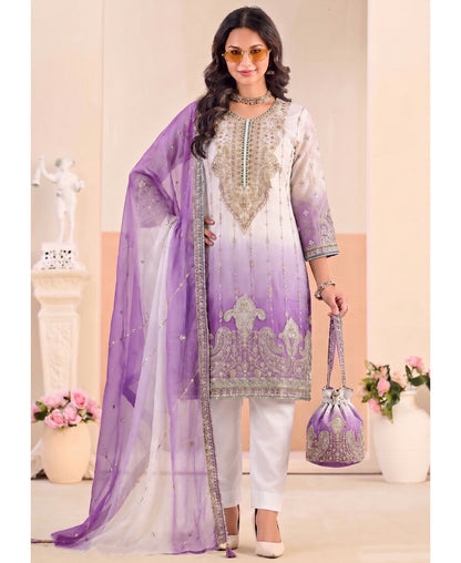 KC Designer Purple Ombre Straight Suit For Women With Hand Embroidery