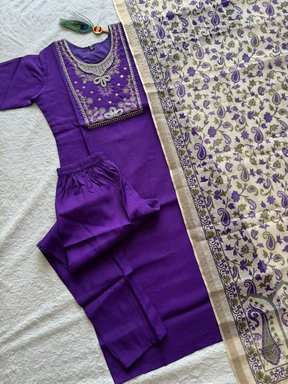 Teeya Creation Womens New Fancy Premium Silk Fabric Kurta Set - Purple