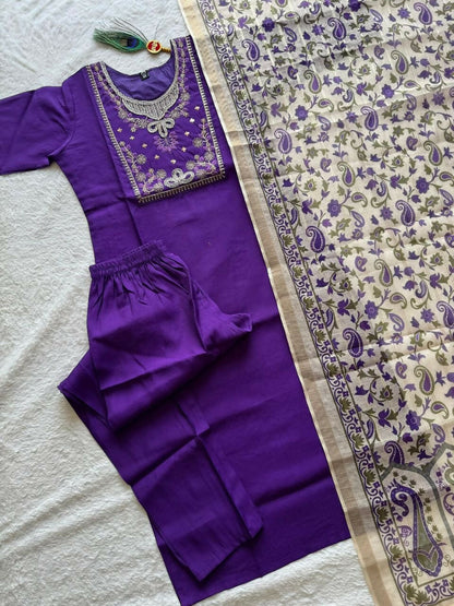 Teeya Creation Womens New Fancy Premium Silk Fabric Kurta Set - Purple