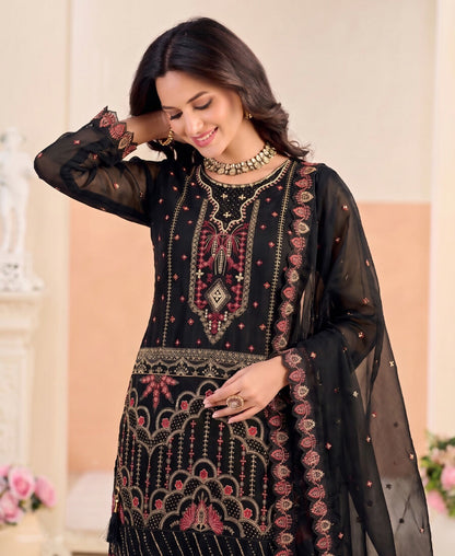KC Black Pakistani Crunchy Silk Heavy Salwar Kameez For Women