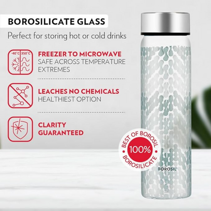 Borosil Artisan Series Wide Mouth Glass Bottle with Metal Lid - Vista