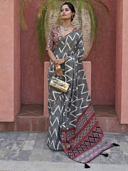 Tulsi Art Captivating Black Digital Printed Crepe Event Wear Saree With Blouse