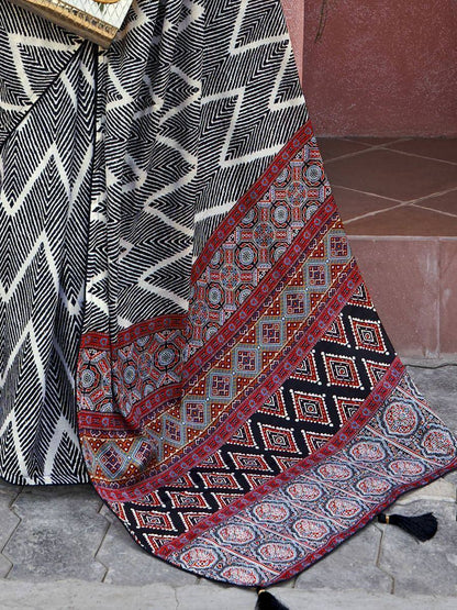 Tulsi Art Captivating Black Digital Printed Crepe Event Wear Saree With Blouse