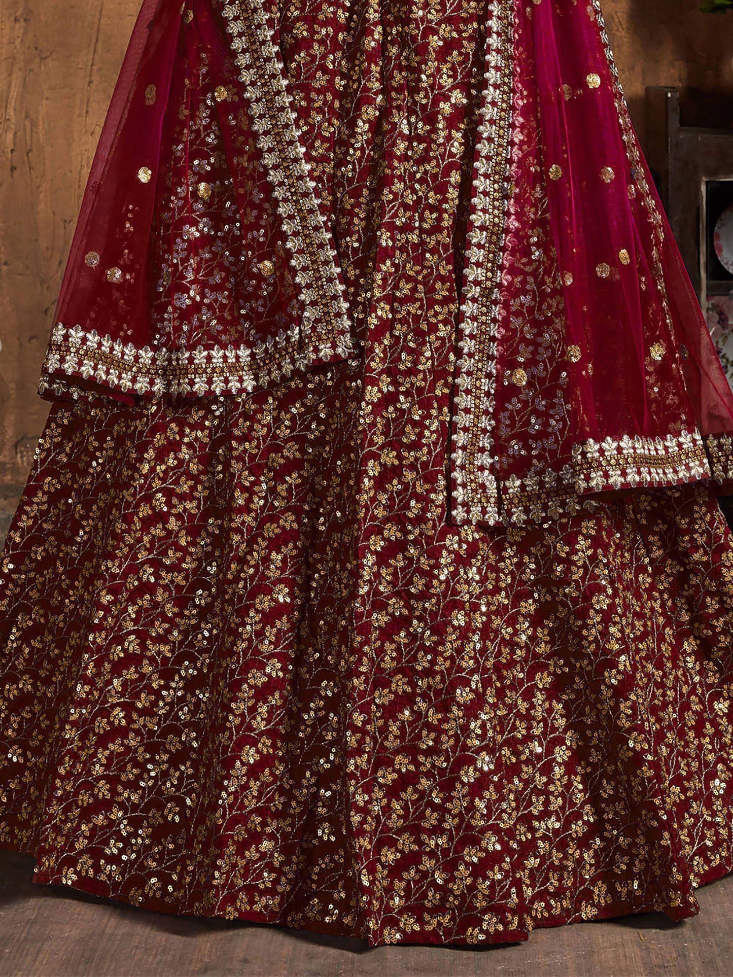 Tulsi Art Maroon Zari Embroidery Raw Silk Wedding Lehenga Choli With Dupatta