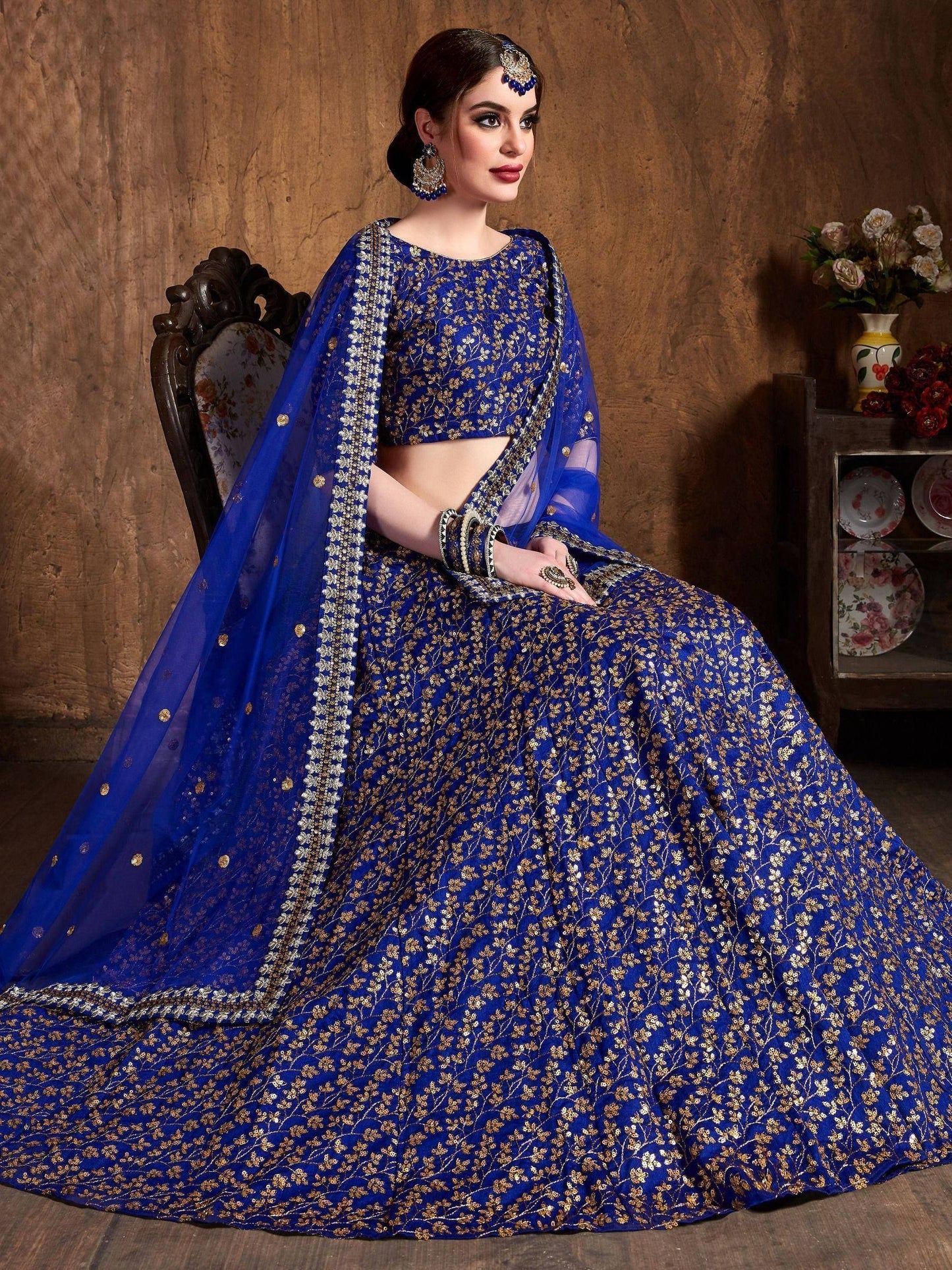 Tulsi Art Blue Zari Embroidery Raw Silk Wedding Lehenga Choli With Dupatta