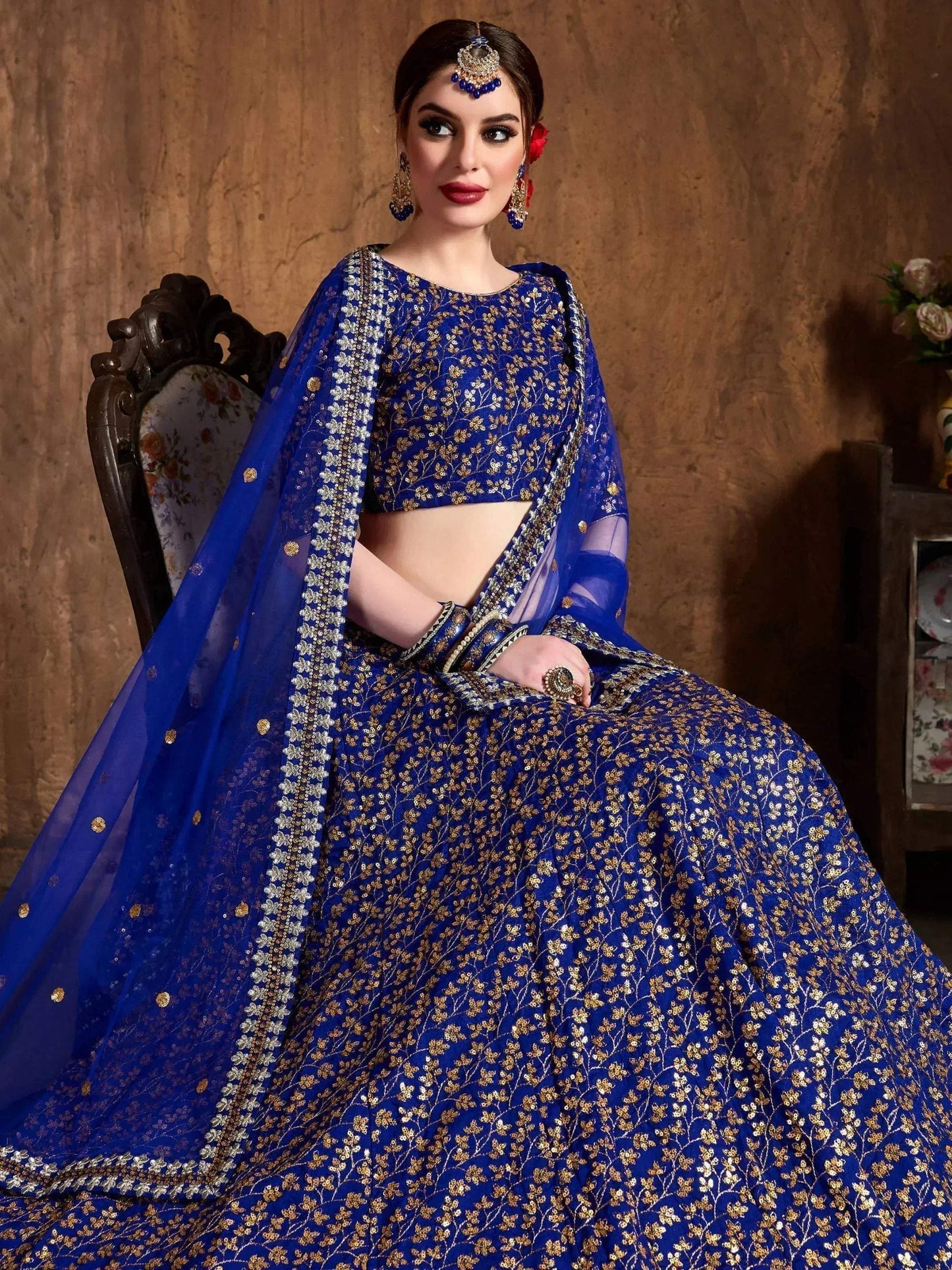 Tulsi Art Blue Zari Embroidery Raw Silk Wedding Lehenga Choli With Dupatta