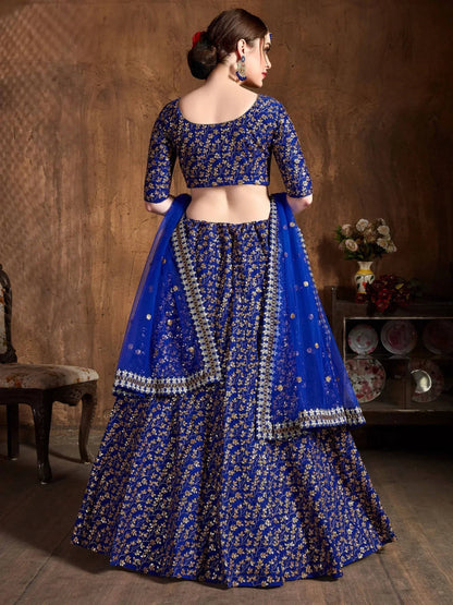 Tulsi Art Blue Zari Embroidery Raw Silk Wedding Lehenga Choli With Dupatta