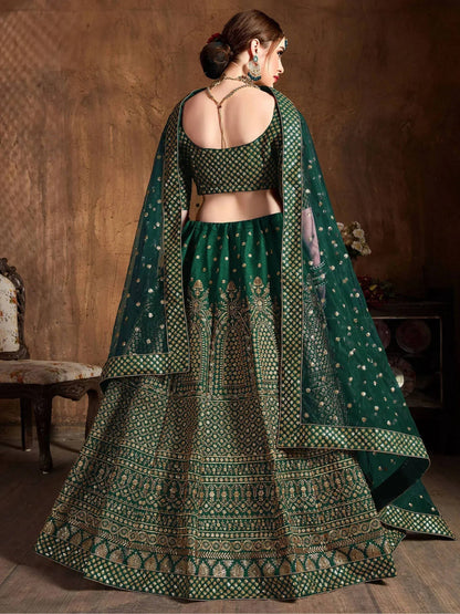 Tulsi Art Bottle Green Sequins Raw Silk Wedding Lehenga Choli With Dupatta