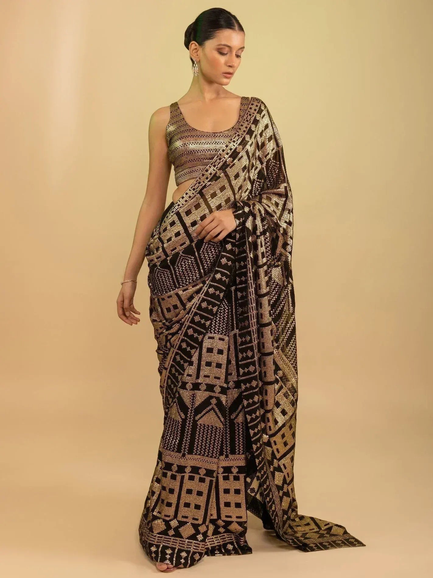 Tulsi Art Enchanting Black Sequins Georgette Event Wear Saree With Blouse