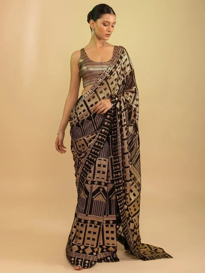 Tulsi Art Enchanting Black Sequins Georgette Event Wear Saree With Blouse