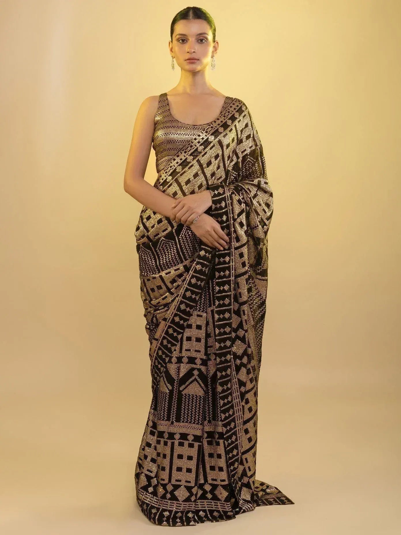 Tulsi Art Enchanting Black Sequins Georgette Event Wear Saree With Blouse