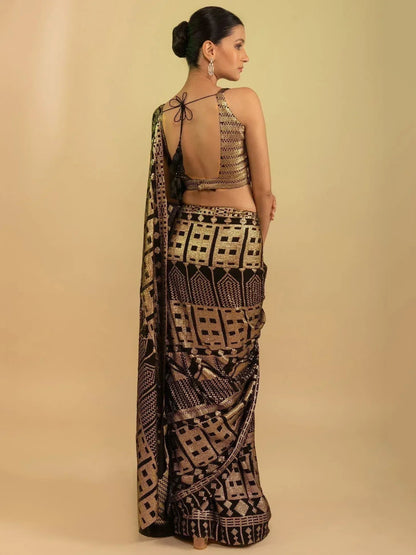 Tulsi Art Enchanting Black Sequins Georgette Event Wear Saree With Blouse