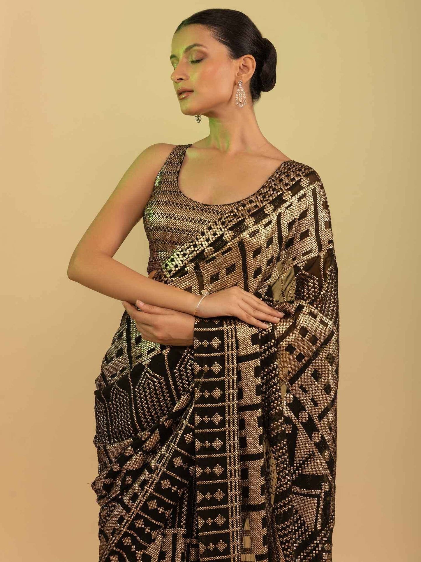 Tulsi Art Enchanting Black Sequins Georgette Event Wear Saree With Blouse