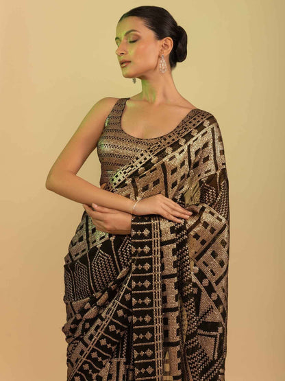 Tulsi Art Enchanting Black Sequins Georgette Event Wear Saree With Blouse