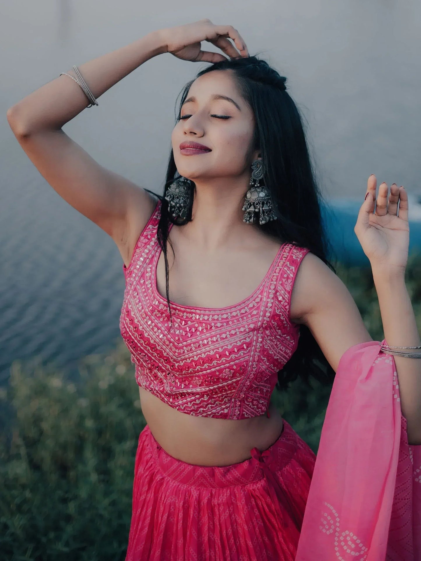 Tulsi Art Stunning Pink Digital Printed Organza Engagement Wear Lehenga Choli