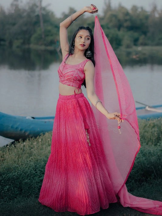 Tulsi Art Stunning Pink Digital Printed Organza Engagement Wear Lehenga Choli