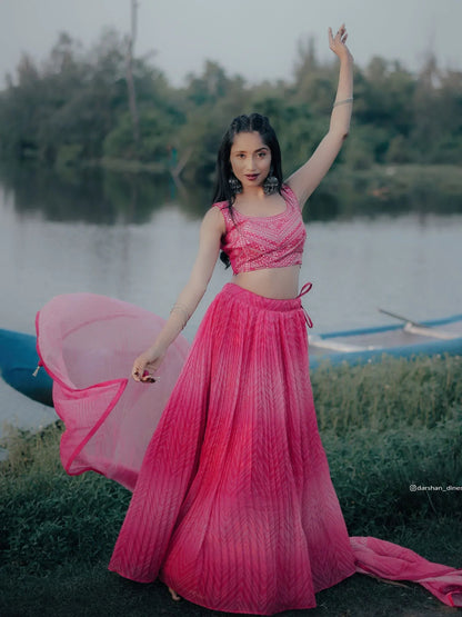 Tulsi Art Stunning Pink Digital Printed Organza Engagement Wear Lehenga Choli