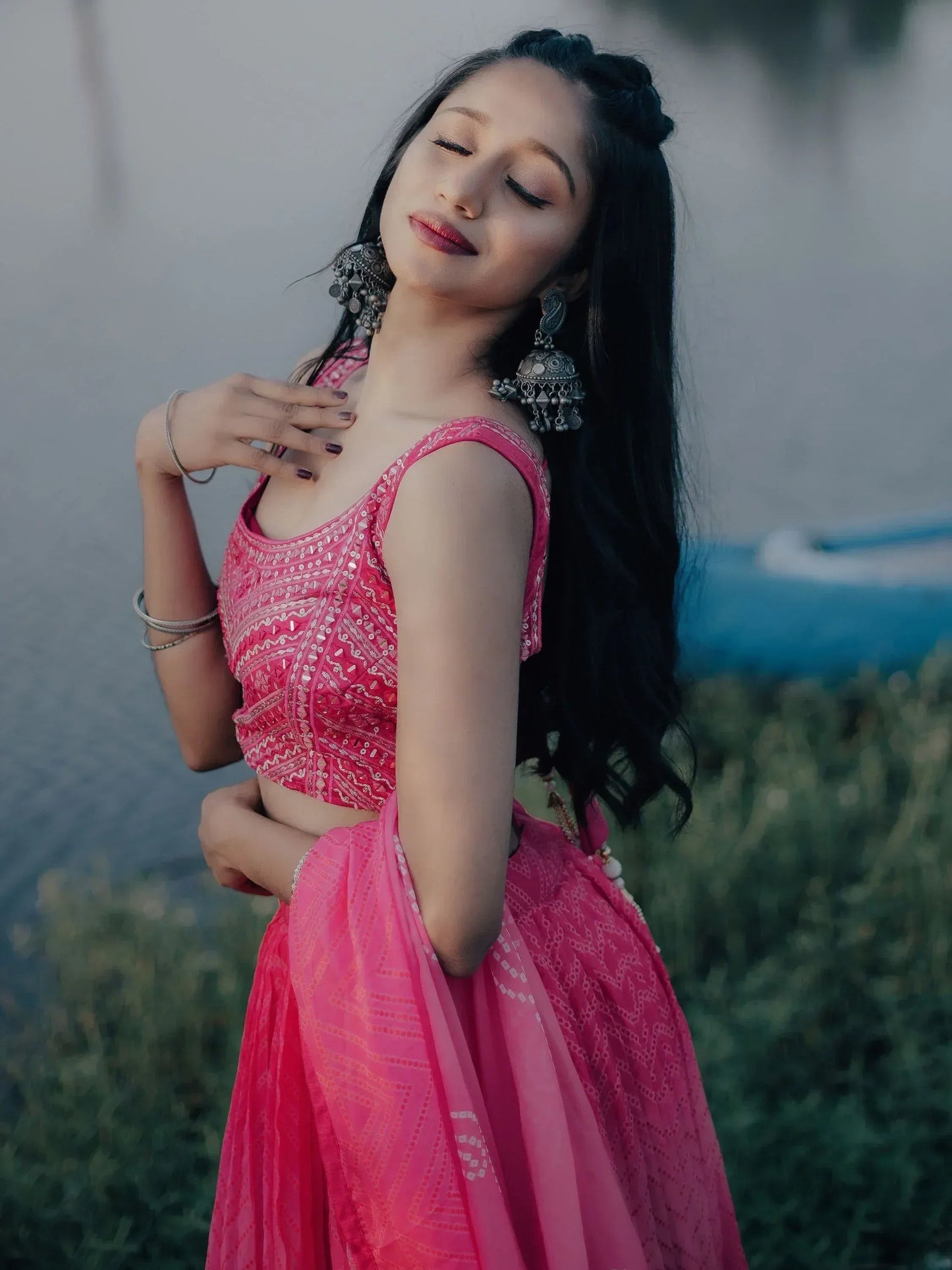 Tulsi Art Stunning Pink Digital Printed Organza Engagement Wear Lehenga Choli