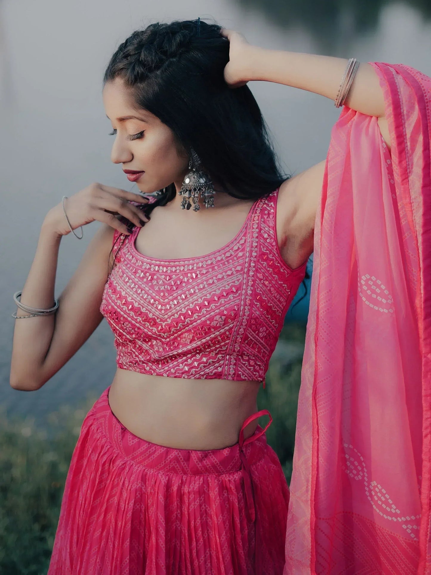 Tulsi Art Stunning Pink Digital Printed Organza Engagement Wear Lehenga Choli