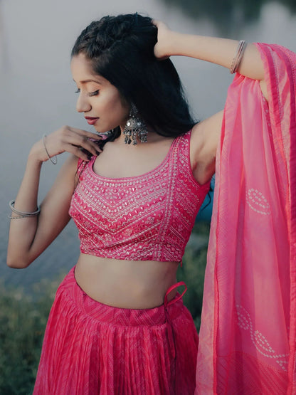 Tulsi Art Stunning Pink Digital Printed Organza Engagement Wear Lehenga Choli