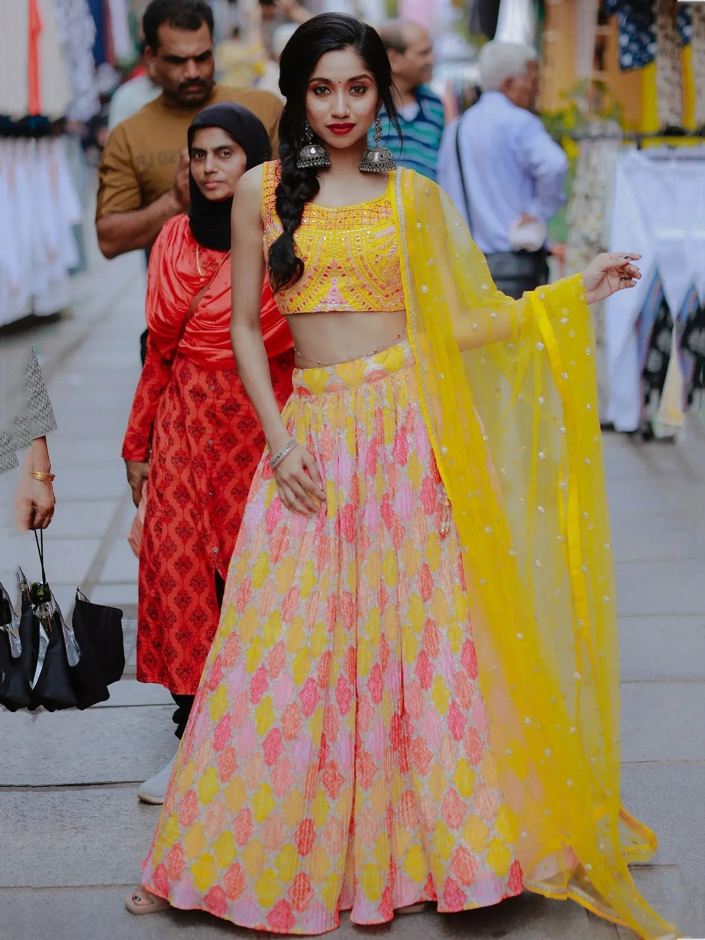 Tulsi Art Attractive Yellow Printed Organza Haldi Wear Lehenga Choli With Dupatta