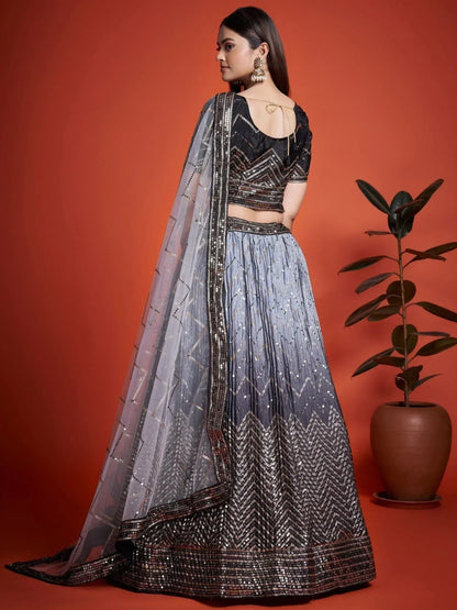 Tulsi Art Astonishing Black Sequins Chinon Reception Wear Lehenga Choli